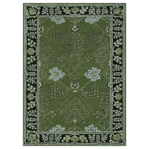 Unique Rugs Green Hand Tufted Rug Hand Made Customized Area Rug For Diwali Home Decore Crapet 3X5FT