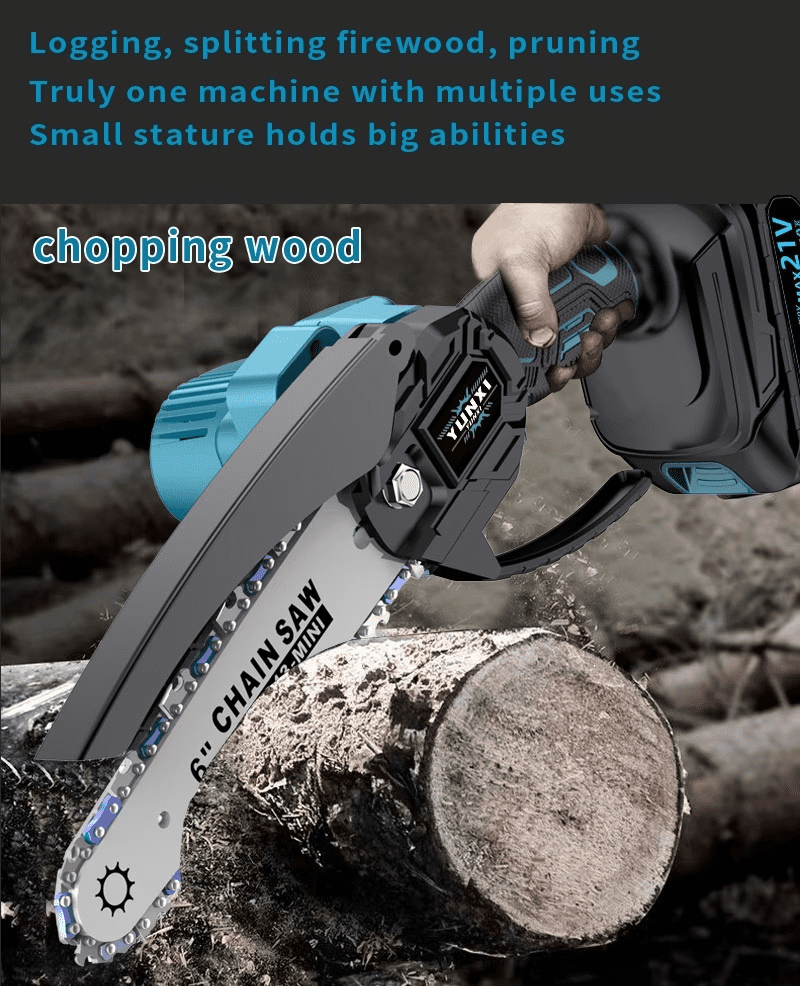 6-inch cordless mini chainsaw, equipped with a 2.0Ahh rechargeable lithium-ion battery - a compact electric handheld saw suitable for trimming branches and wood in