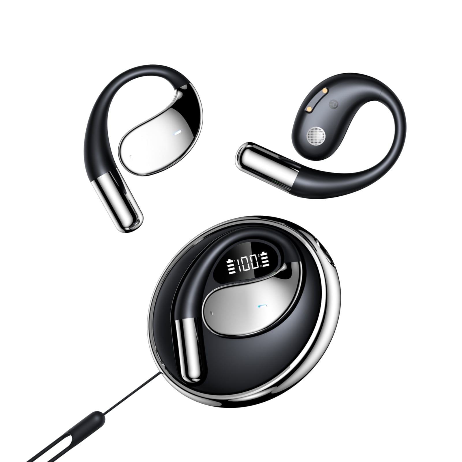 Open Ear Headphones, Bluetooth Headphones 5.4 Sports with Smart Digital Display, 48H Playtime, IPX6 Waterproof, Wireless Earbuds Lightweight Design Fit Cycling, Running, Workout