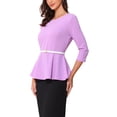 thumbnail image 4 of Blusas Elegantes de Trabajo para Mujer Allegra K con Peplum y Manga 3/4, con Cinturón, Talla XL, Color Púrpura Claro, 4 of 6