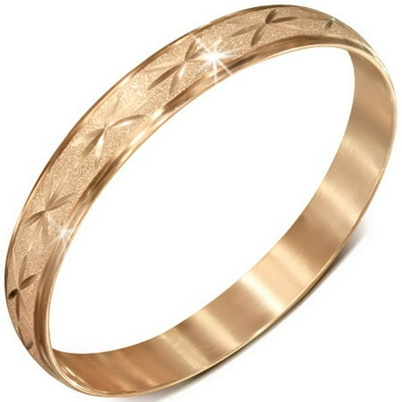 - Stainless Steel Rose Gold-Tone Glitter Classic Round Womens Bangle Bracelet