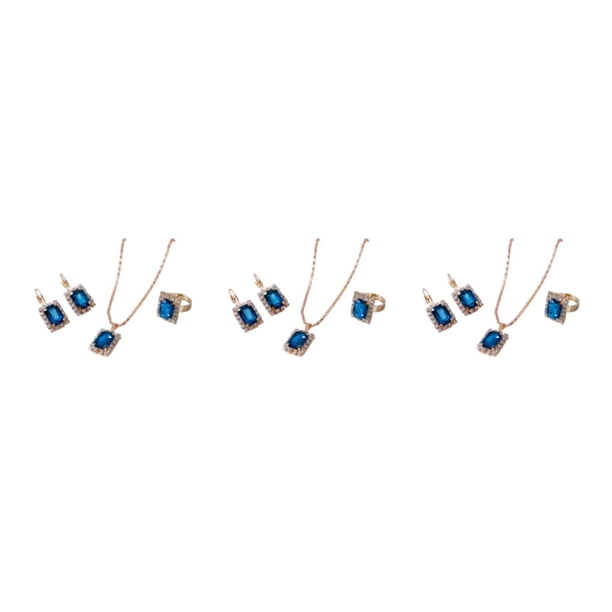 Sonducket Conjunto de collar, pendientes y anillo de cristal de imitación, regalo con diamantes brillantes, conjunto de joyería de piedra, azul Type1 NO1