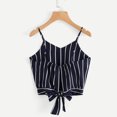 thumbnail image 3 of Herrnalise Women's Classic-Fit 100% Cotton Short-Sleeve V-Neck T-Shirt Women's Self Tie Back V Neck Striped Crop Cami Top Camisole Blouse, 3 of 5