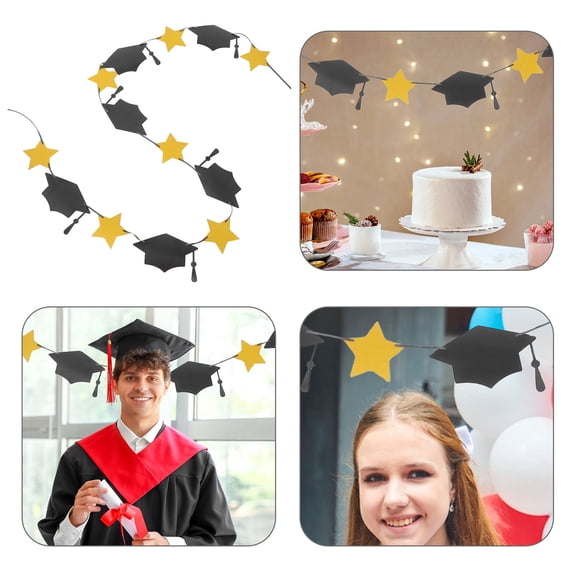 ELAYARD Multi-Color Graduation Cap Bunting Banner, Easy to Assemble Paper Decor for Graduation Party Celebration