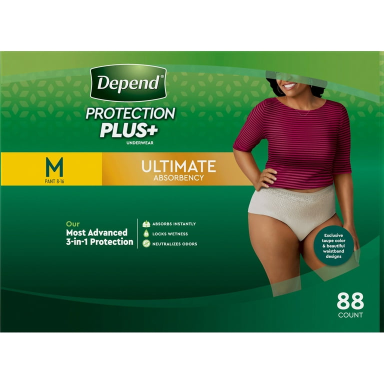 Depend Protection Plus Ultimate Underwear for Women, Medium (88 Count)