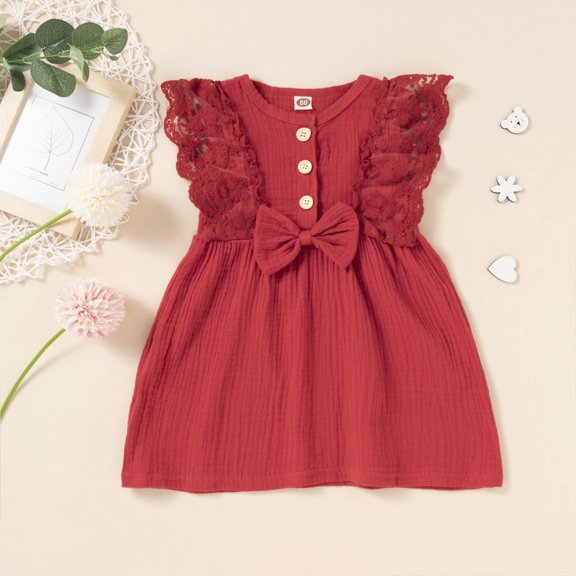 SDJMa Toddler Baby Girl Outfits Lace Sleeveless Bow Cotton Comfortable Cute Kids Dress