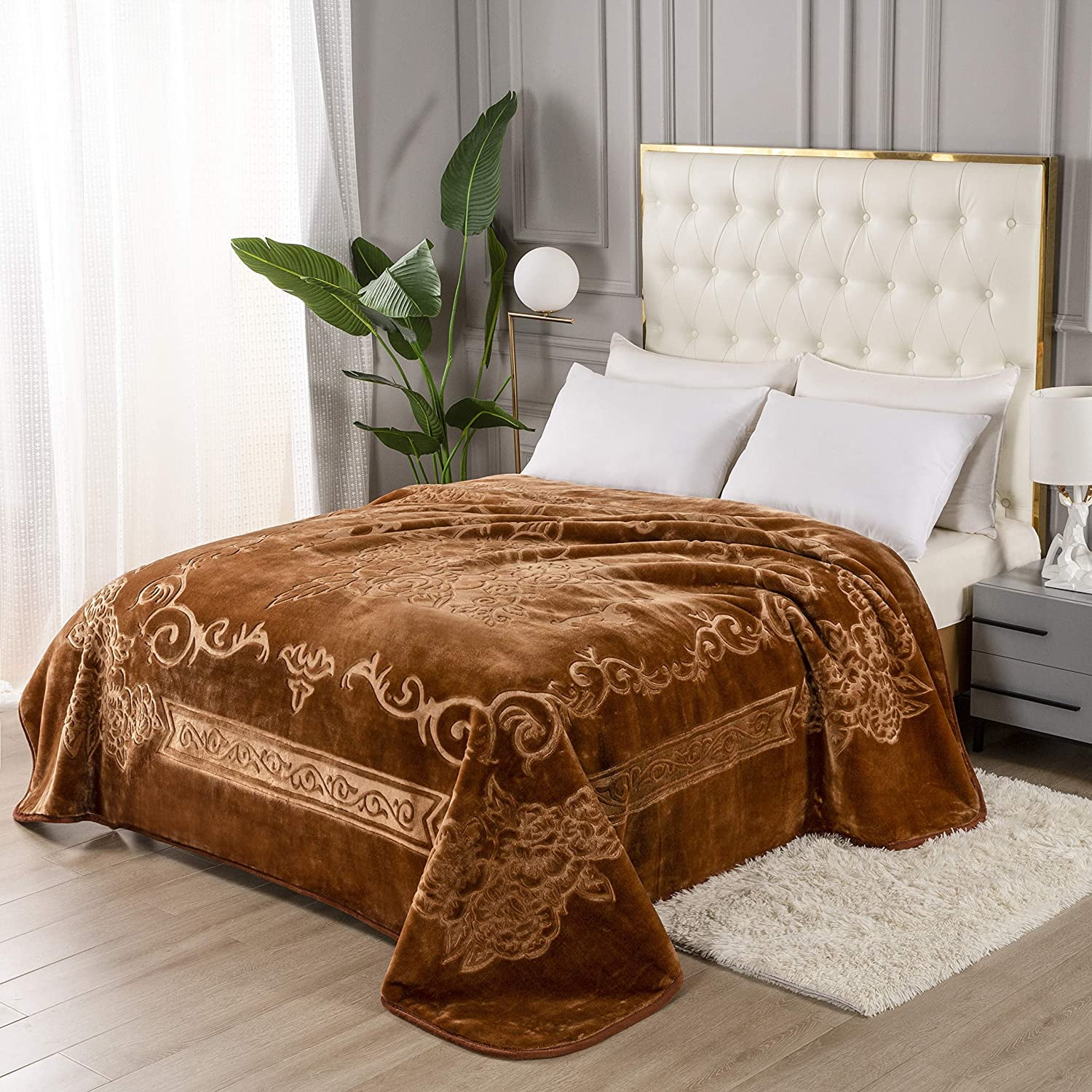 Townhouse Super Soft Floral Embossing Weighted Blankets Solid Design Warm Heavy Blanket, 1 ply