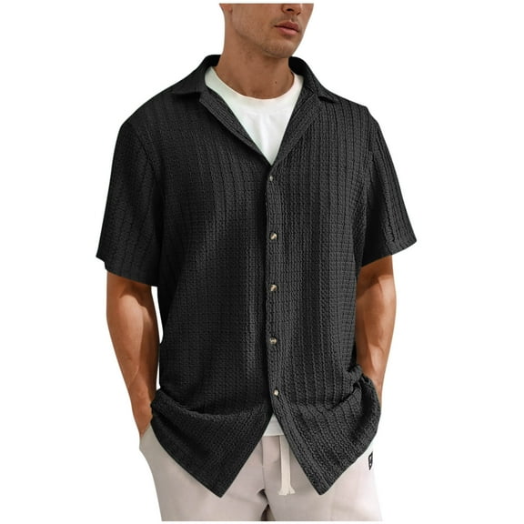 CYiJun George Button Down Shirts for Men Casual Summer Beach Vacation Knit Short Sleeve Hawaiian Shirts