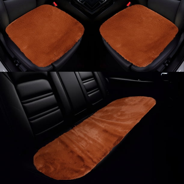 Juego Universal de Fundas para Asientos de Coche, Cojín para Asiento Delantero y Trasero, Alfombrilla de Lana de Oveja, Marrón Dorado, 1 Juego