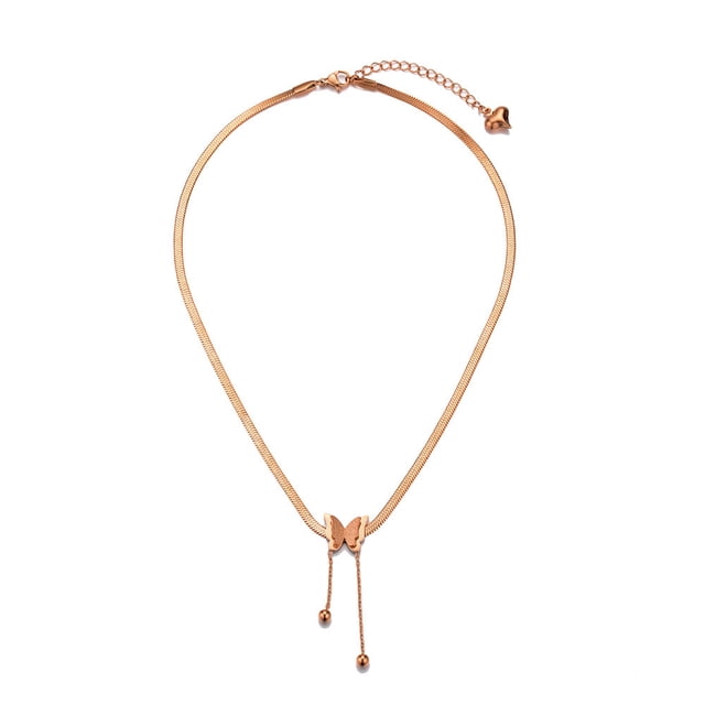 Collar de cadena con borlas de mariposa elegante y sencillo de acero de titanio para mujer, accesorios elegantes que combinan con todo, de moda y dorado sin color