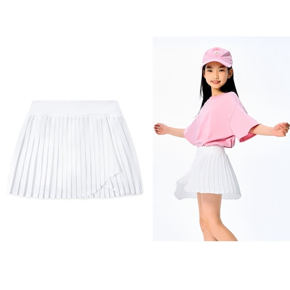 Kids Uniform Skirt High Waisted Pleated Scooter Skirt with Built-in Shorts Back To School Clothes for Kids Girls Skorts Size 7-8 Years
