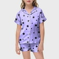 thumbnail image 4 of Gubotare Summer Pajamas Toddler Girl Big Girls Tie Dye Pajamas Tee & Shorts 2-Piece Clothes Set Cute Jammies (Purple,Size 2-3 Years), 4 of 5