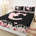thumbnail image 4 of Erosebridal Cute Bowknot Floral Full Size Sheets, Black Pink Initial C Bed Sheets, 4pcs, 4 of 5