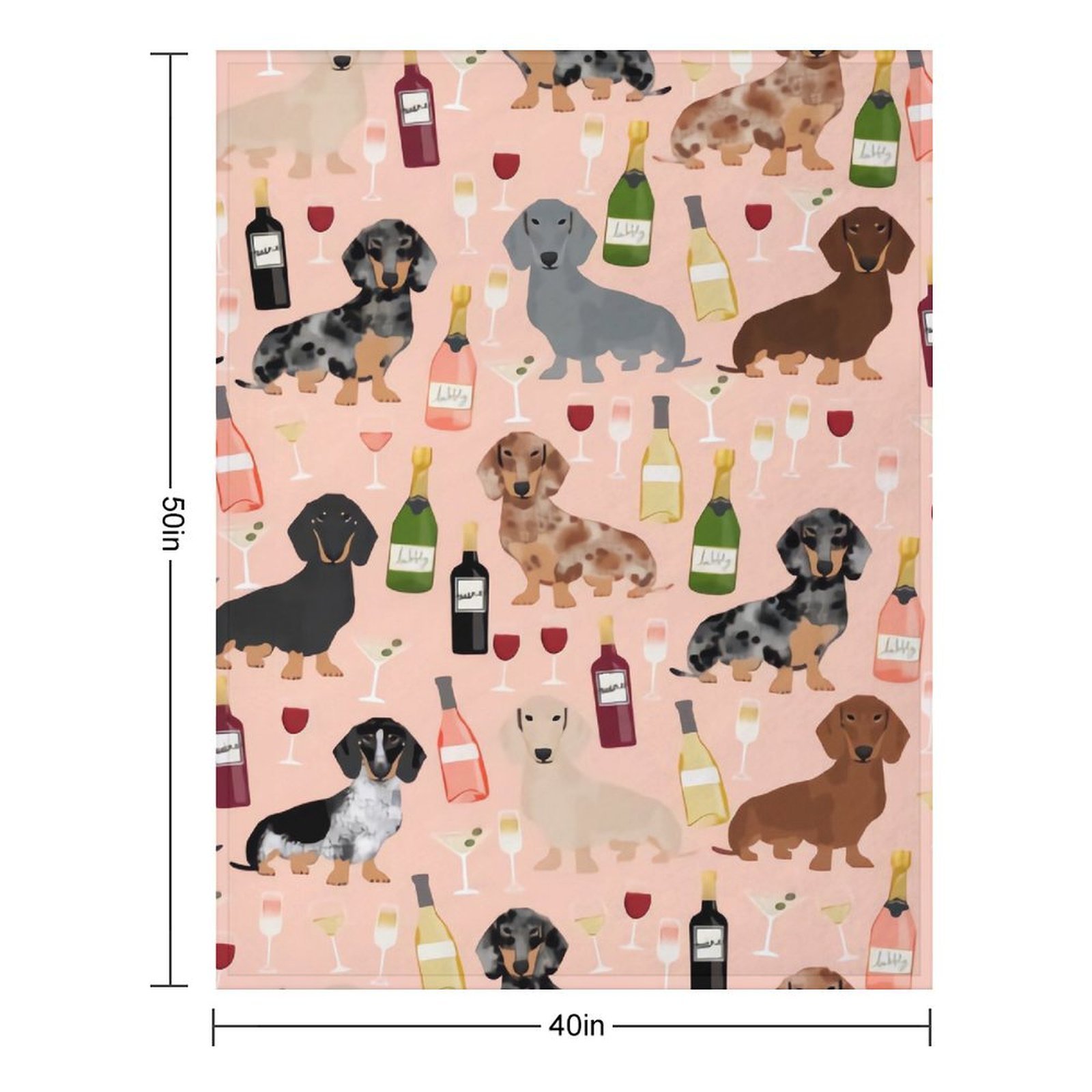 Dachshund Doxie Dachsie Champagne Wine Cocktails Dog Breed The Full Collection of Flannel Blanket Lightweight Cozy Bed Blankets Soft Throw Blanket Fit Couch Sofa for Kids Adults 40"×50"