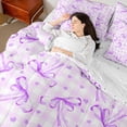 thumbnail image 4 of jejeloiu Ribbon Bow Print 7pcs Bedding Comforter Set,Purple Bowknot Loves Queen Bedding Sets For Kids Reversible, 4 of 8