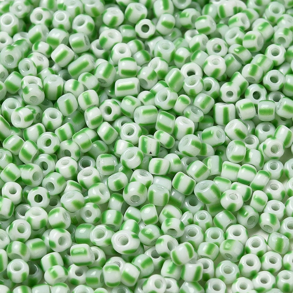 8/0 Opaque Colours Seep Glass Seed Beads Round Hole Round with Stripe Pattern Lime Green 3~3.5x2~3mm Hole: 1mm about 450g/bag