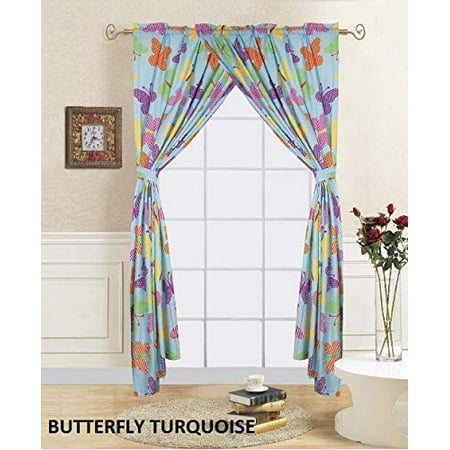 Curtains Matching Bedding Window Curtain Set for Kids Bedroom Matching sheets and bedspread Available and sold Separately ,The Curtain Set includes 2 Panels and 2 Tie Backs Available in Multiple Designs (Butterfly Turquoise) ()