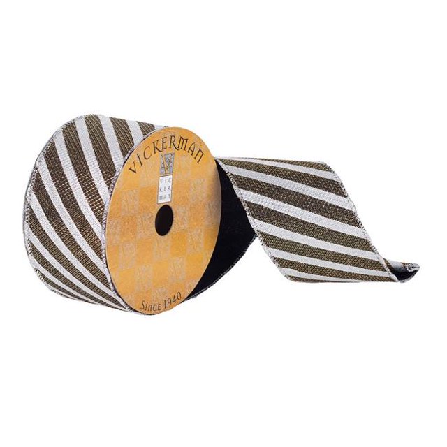 Vickerman Q180488 Ruban à Motif Rivet Rayé Blanc et Noir 2,5 Po x 10 Yards