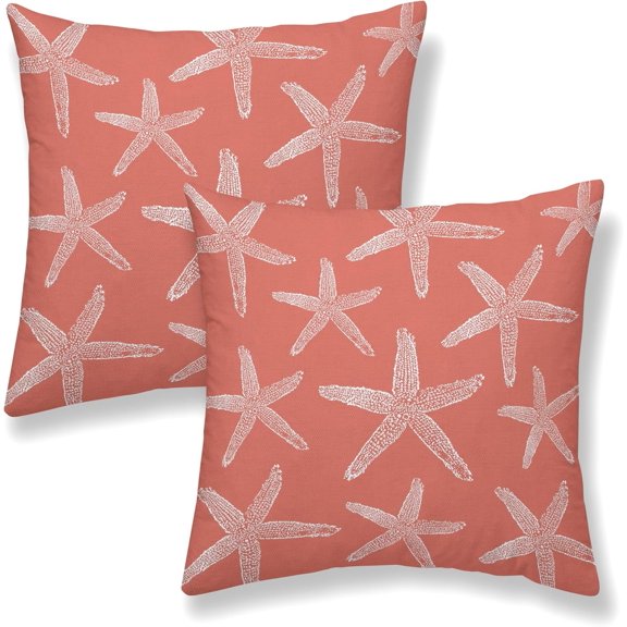 Coral Coastal Pillow Covers 18x18 Inch 2 Pcs Sea Starfish Decor Throw Pillows Nautical Beach Ocean Themed Summer Outdoor Holiday Decoration Pillowcase Linen Cushion Cover for Couch Sofa