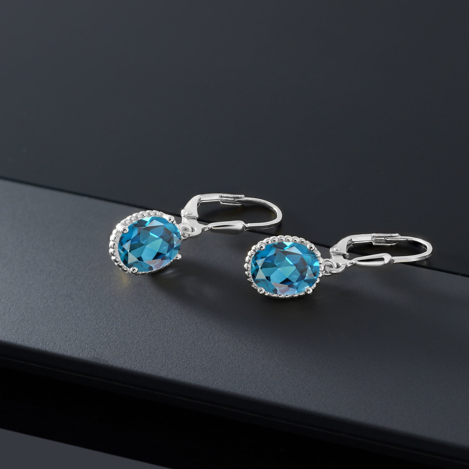 Gem Stone King 925 Sterling Silver London Blue Topaz Leverback Dangle Earrings for Women (4.50 Cttw, Gemstone November Birthstone, Oval 9X7MM)