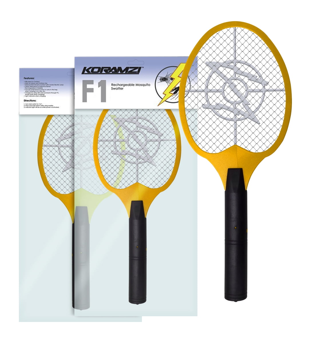 2X Electronic Bug Zapper Mosquito Insect Electric Fly Swatter Racket Bat Yellow