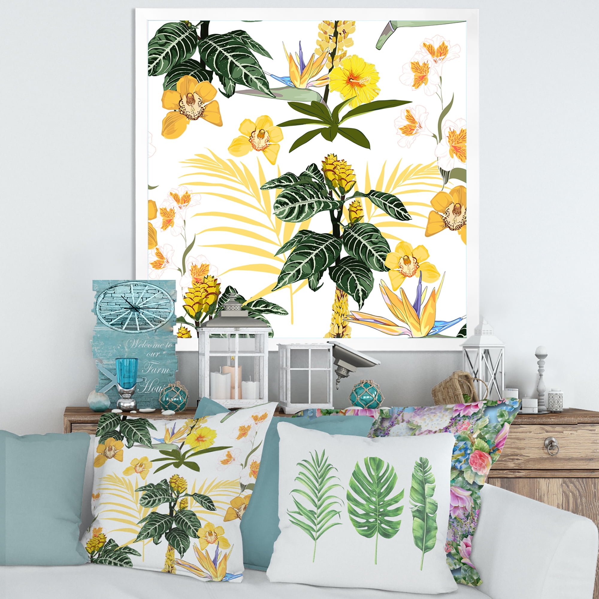 Designart 'Pattern Of Beautiful Yellow Flowers ' Modern Framed Art Print
