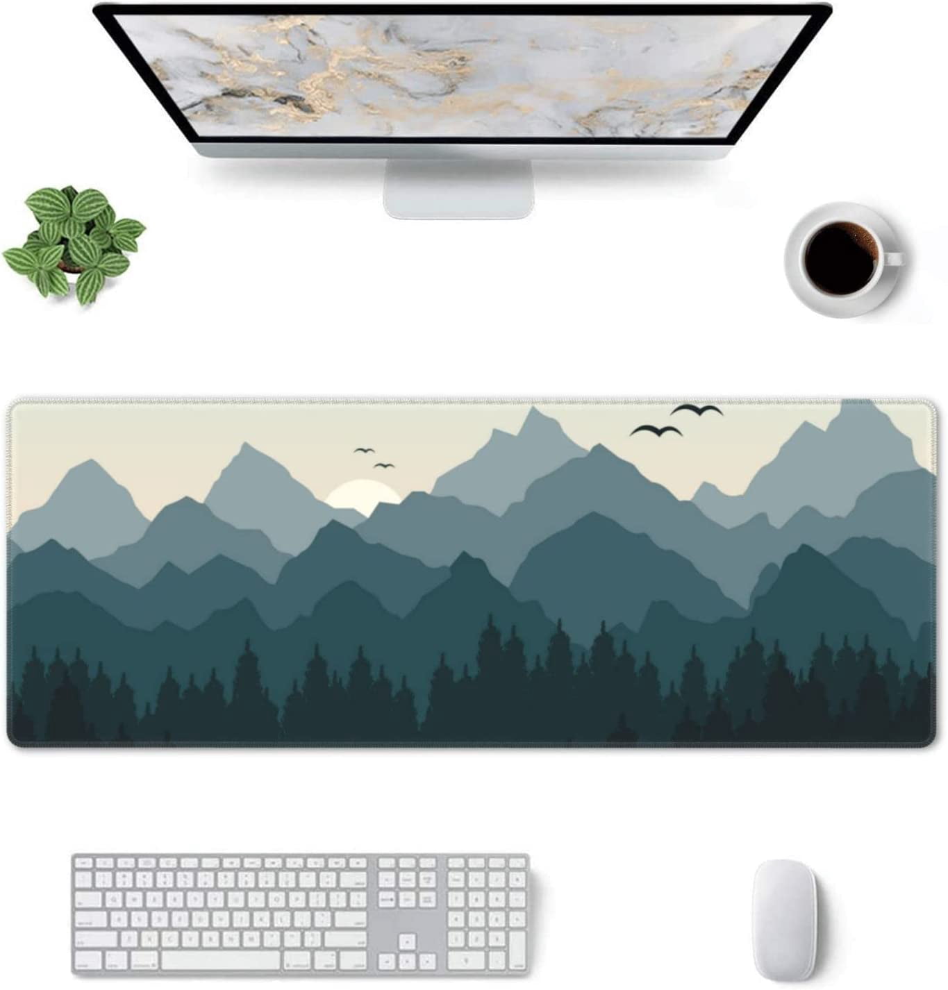 Sunrise Large Gaming Mouse Pad, Desk Mats on Top of Desks Design with Forest and Mountains, Big Extended Deskpad Loptop Pads, Tree XL Mousepad Laptop Pads for Women Office, 31.5 * 11.8 Inch