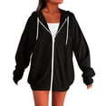 thumbnail image 2 of Delayuji Womens Zip Up Jackets Basic Lightweight Sweatshirt Solid Color Long Sleeve Drawstring Spring Zip Hoodies Coat S-5XL, 2 of 5