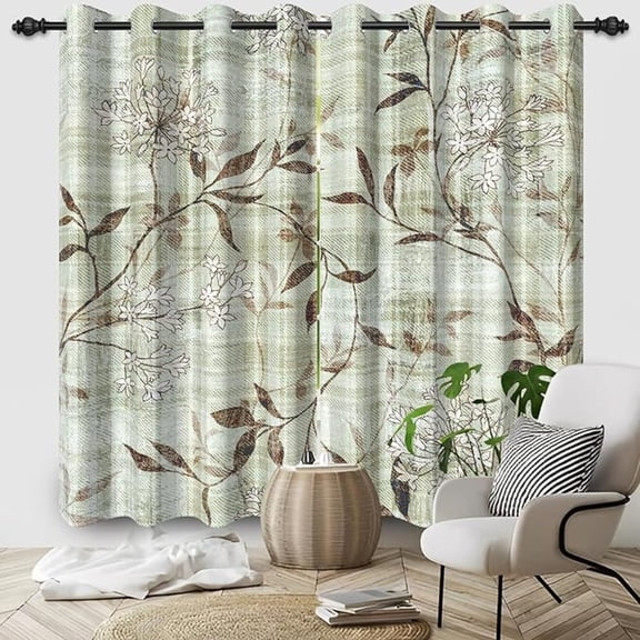Rustic Floral Plants Window Curtains Spring Flowers Botanical Leaves Blackout Room Darkening Curtains Thermal Insulated Window Drapes For Bedroom Living Room Kitchen Decor 26"W x 45"L (Pack of 2)