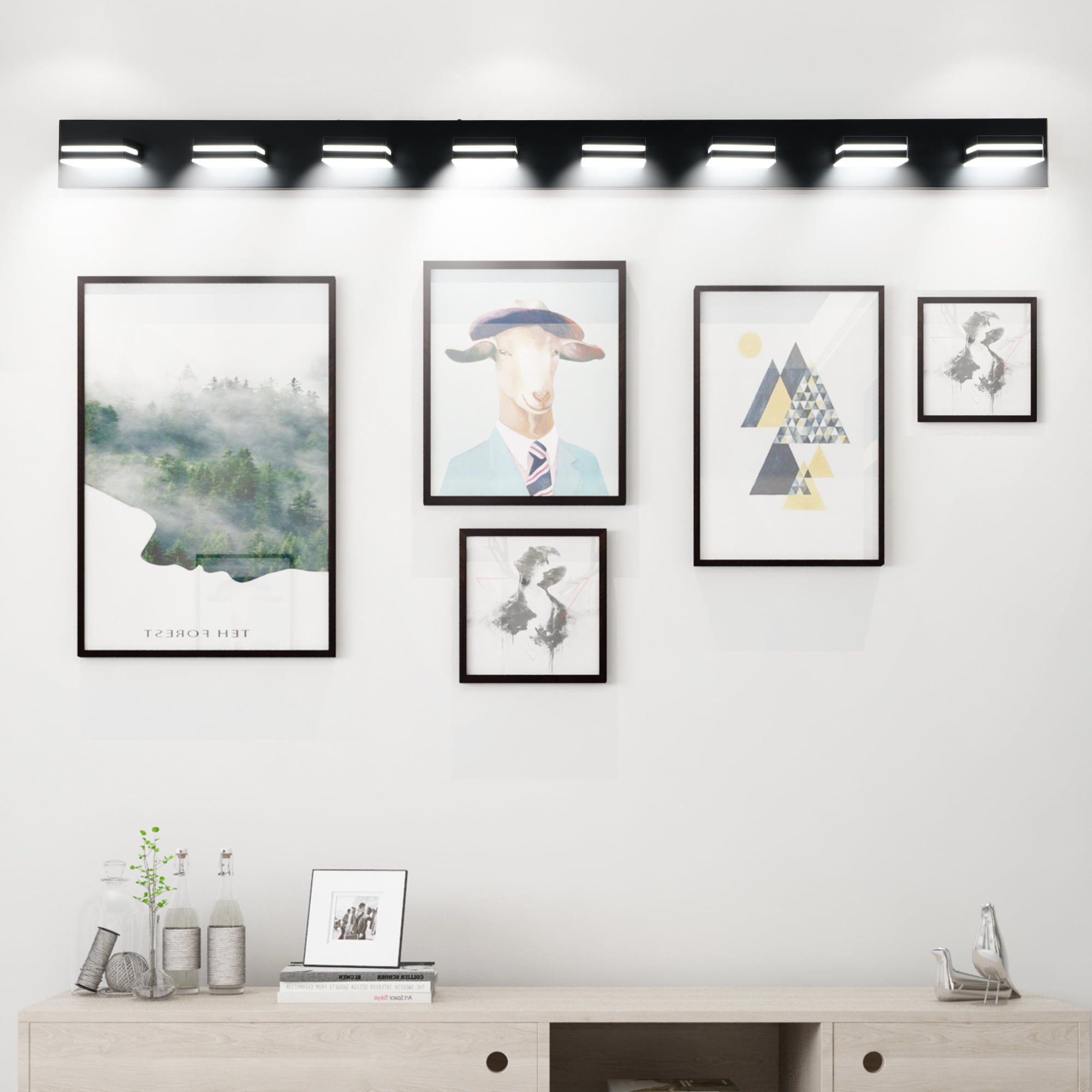 8-Light Modern Black LED Bathroom Vanity Light, Wall Mount Mirror Lighting Fixture, Energy Efficient, Sleek Minimalist Design for Bathroom, Bedroom and Powder Room