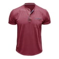 thumbnail image 3 of DDAPJ pyju Henley Shirt for Men Short Sleeve 3 Button T-shirts Collarless Golf Shirt Business Casual Summer Tops Basic Solid Pocket Tee Lightning Deals of The Day Wine L, 3 of 6