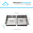 thumbnail image 3 of KBFmore 31 inch 18 Gauge ADA Undermount Double Bowl Square Kitchen Sink with 4 PCs Sink Accessories, 3 of 11