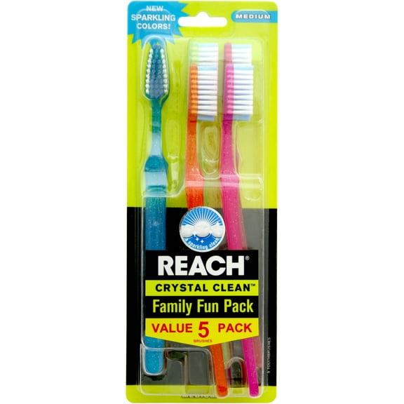 Reach Crystal Clean Toothbrushes, Medium, 5 count