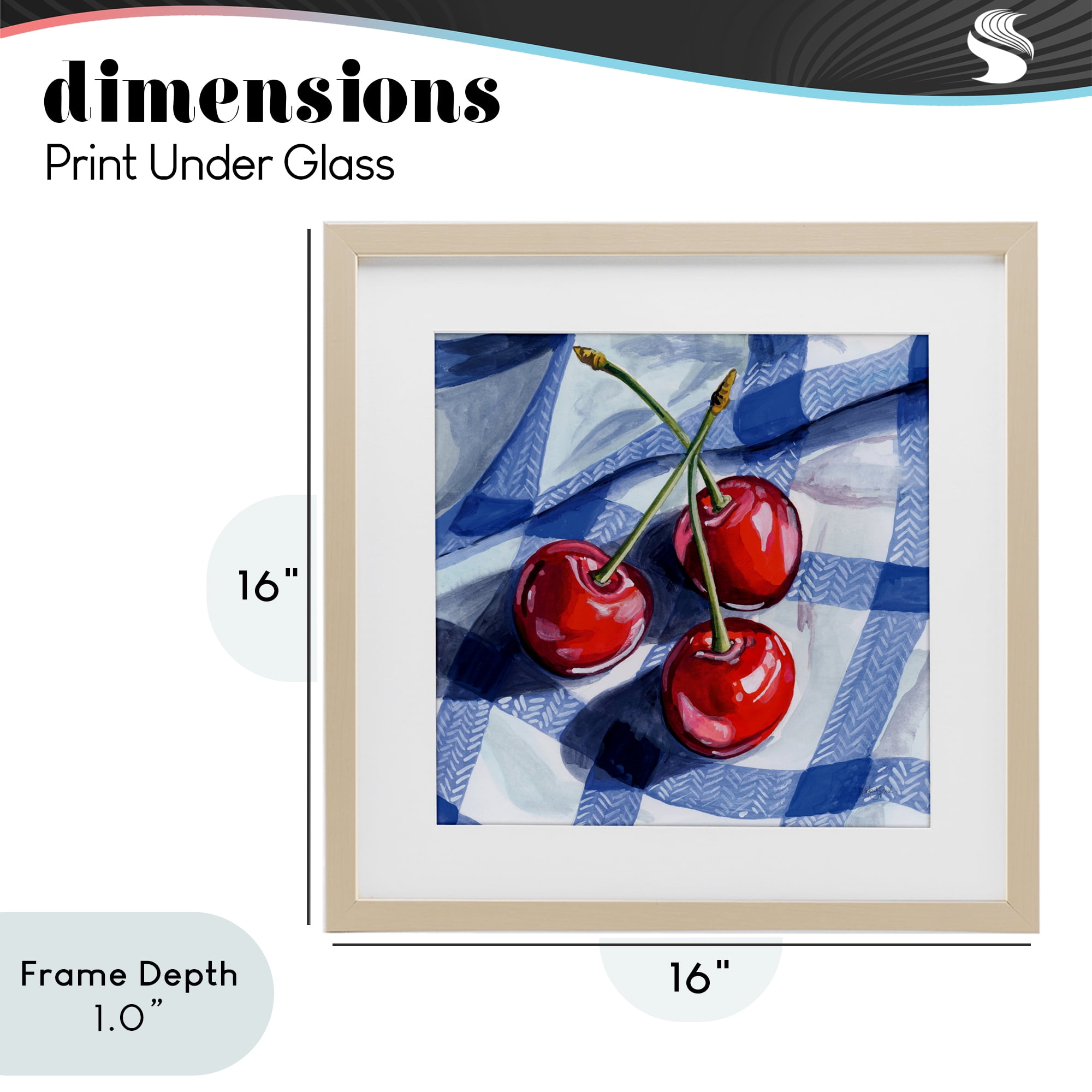 Stupell Industries Three Picnic Cherries on Gingham Birch Framed Print Under Glass, design by Kate Jarvik Birch