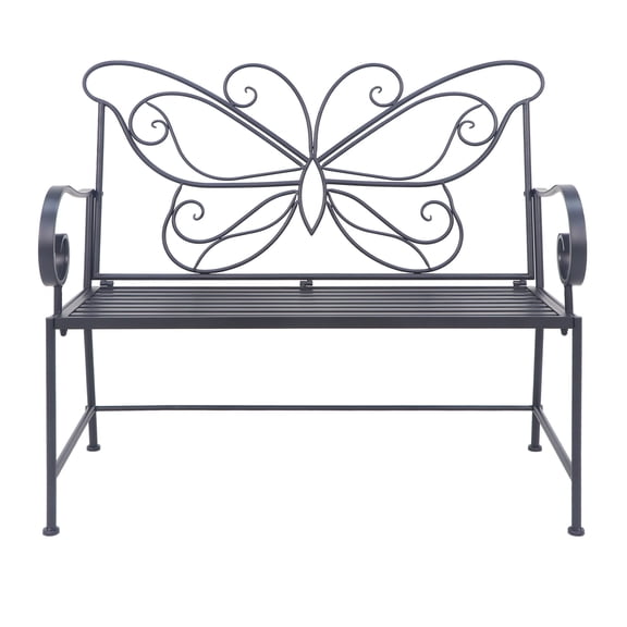 Abble 42" Outdoor Bench Metal Butterfly Design Patio Garden Bench for Porch Yard Lawn Patio Bench, Black