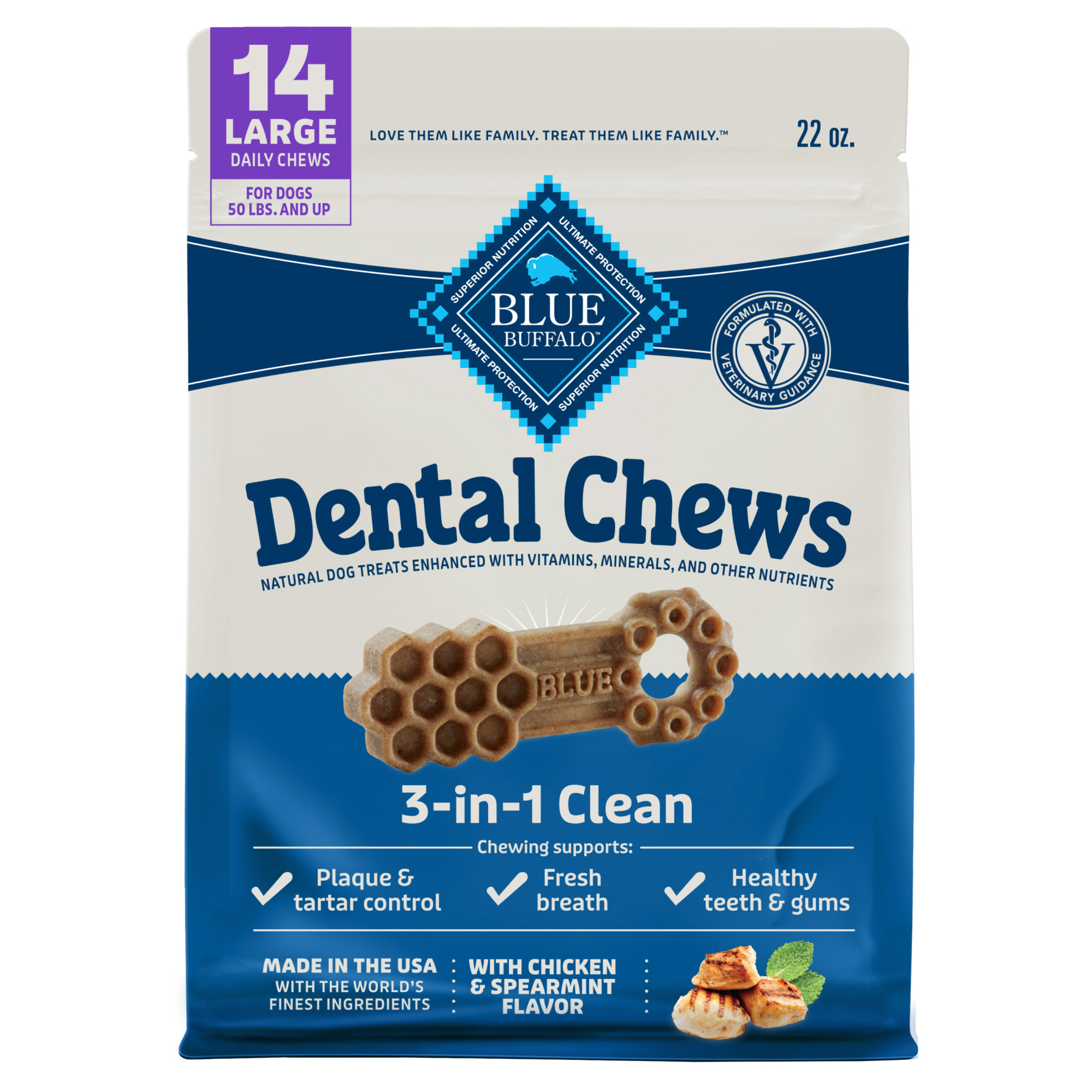 Blue Buffalo Dental Chews Large Chicken & Spearmint, 14 Count