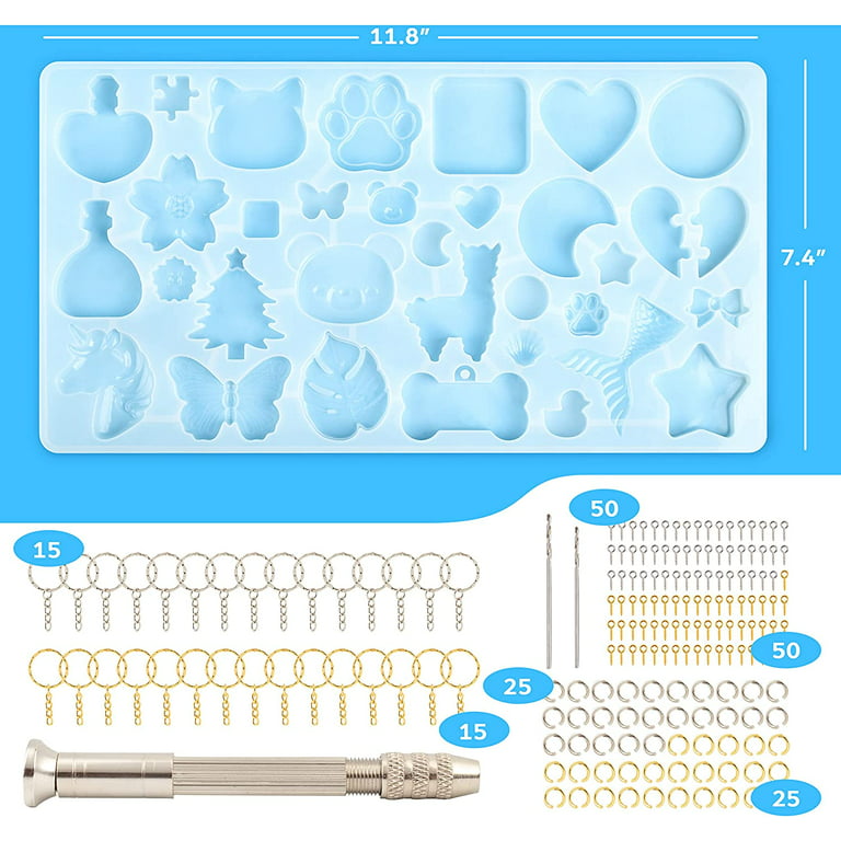 Mocoosy 182Pcs Resin Molds Silicone Kit for Keychains, 32 Cavities Silicone  Molds for Epoxy Resin Casting, Variety Shaped Resin Key Chain Molds Making