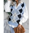 thumbnail image 4 of SEARIPE Women Color Block Knit Vest Casual Sleeveless V-neck Argyle Pattern Knit Sweater Jumpers Blue M, 4 of 6