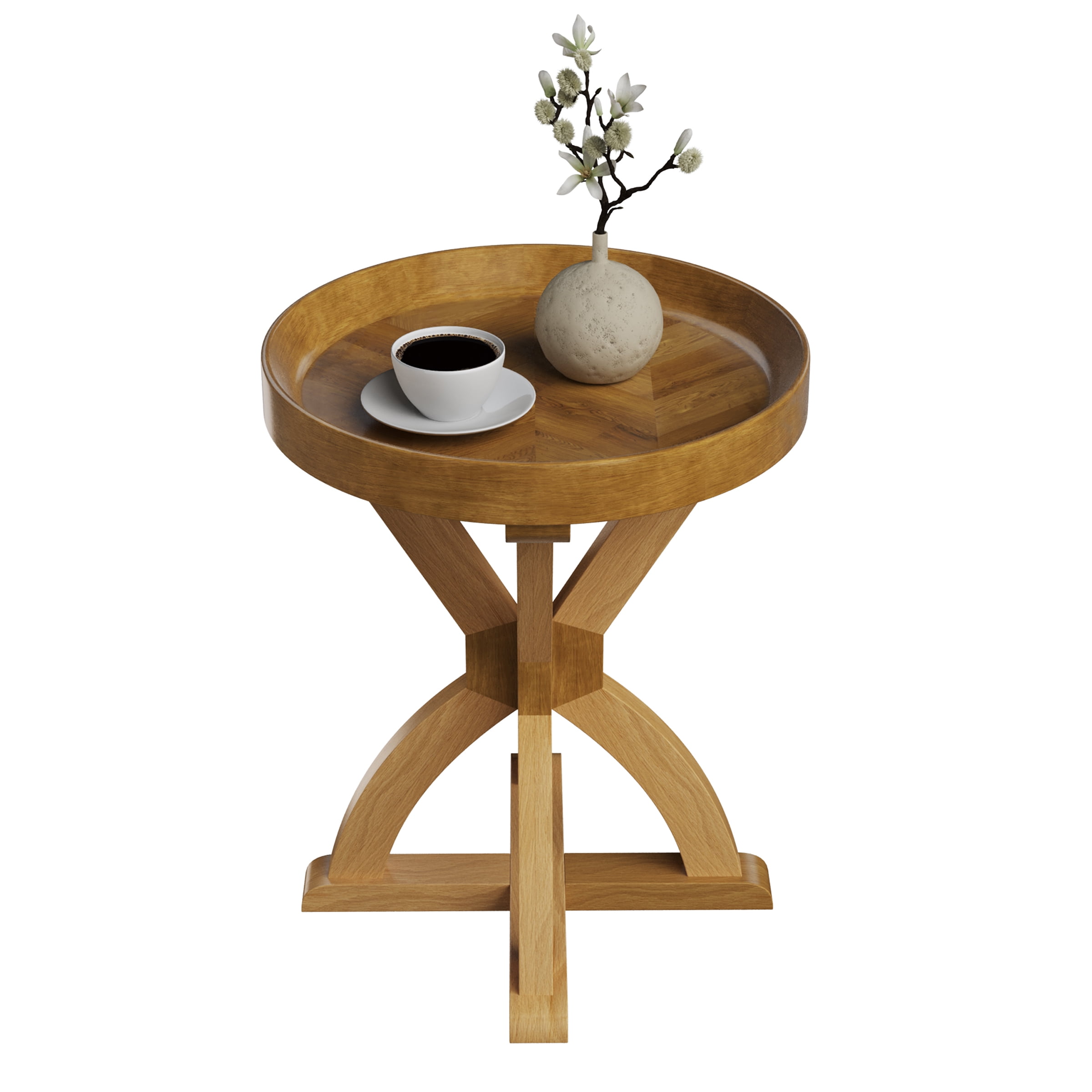 Lavish Home - Mango Wood Round Pedestal Side Table for Couch, Entryway, or Bed (Natural with Light Stain)