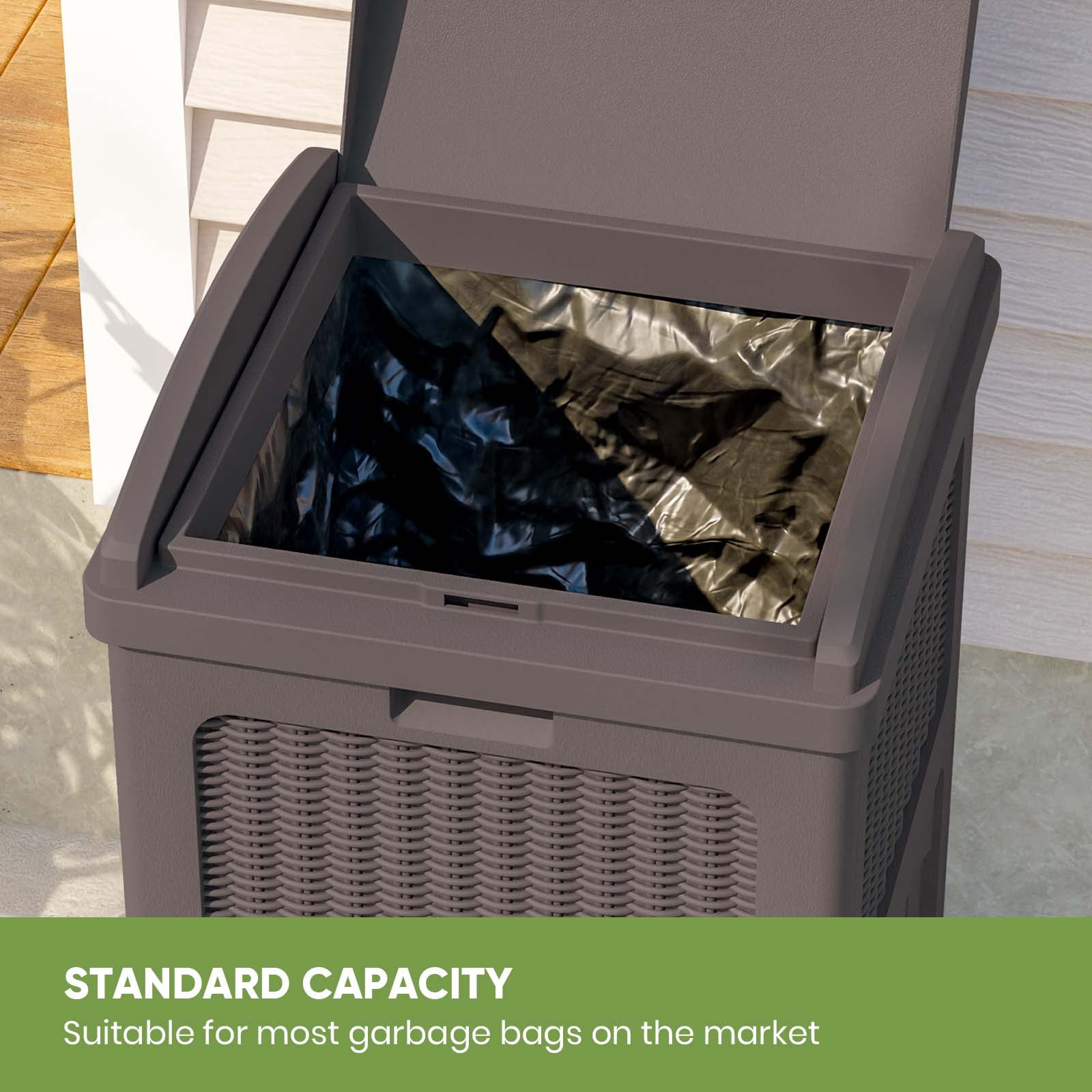 Patiowell 36 Gallon Hideaway Can Resin Trash with Latch for Backyard, Deck, or Patio,Brown
