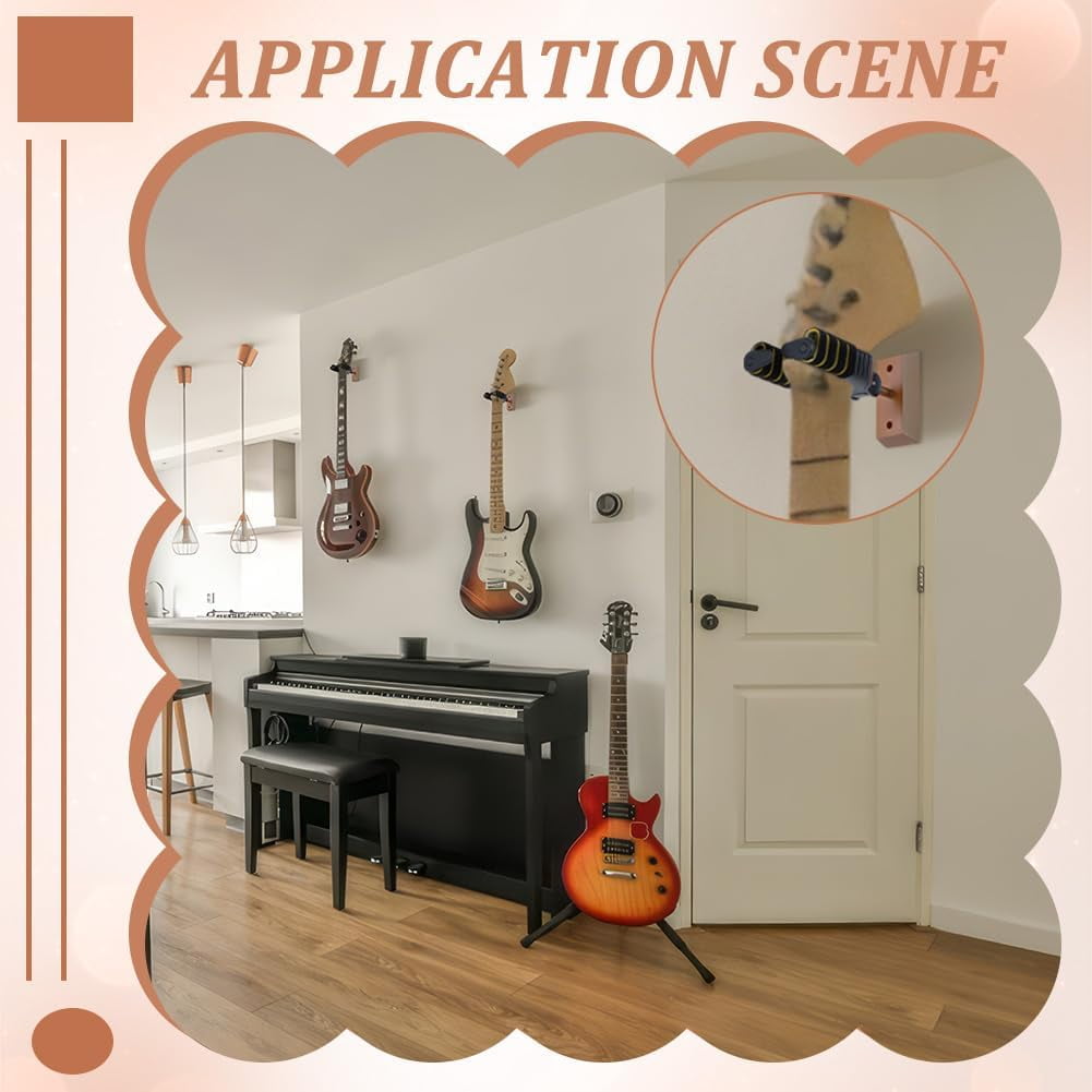 4 Pcs Guitar Wall Mount Black Wood Guitar Holder Hooks Auto Lock Guitars Wall Hanger for Classical Acoustic Electric Guitars Bass Gift