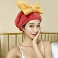 thumbnail image 4 of Women Hair Towel Cute Bowknot Coral Fleece Drying Hair Hat for Curly Long Thick Hair Girls, 4 of 9