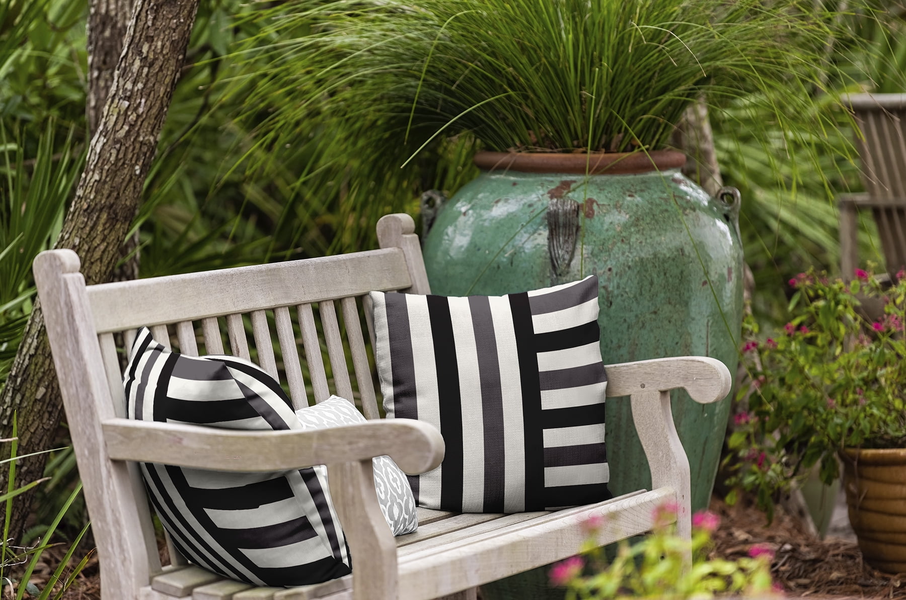 20" x 20" Simply Daisy Stripes Polyester Indoor/Outdoor Pillow, Dark Gray Qty 1