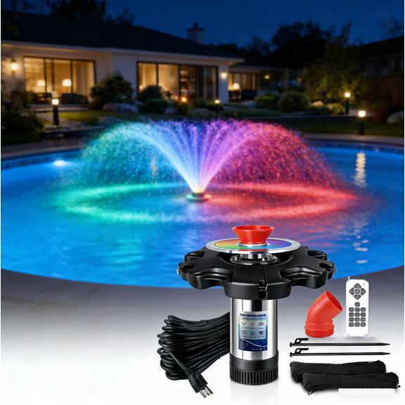 Pond Fountain Aerator, LED RGB Multicolor Aerator Floating Fountain Light,  1HP 750W 15000 Stainless Steel Fountain Pump,IP68,For Ponds & Lakes
