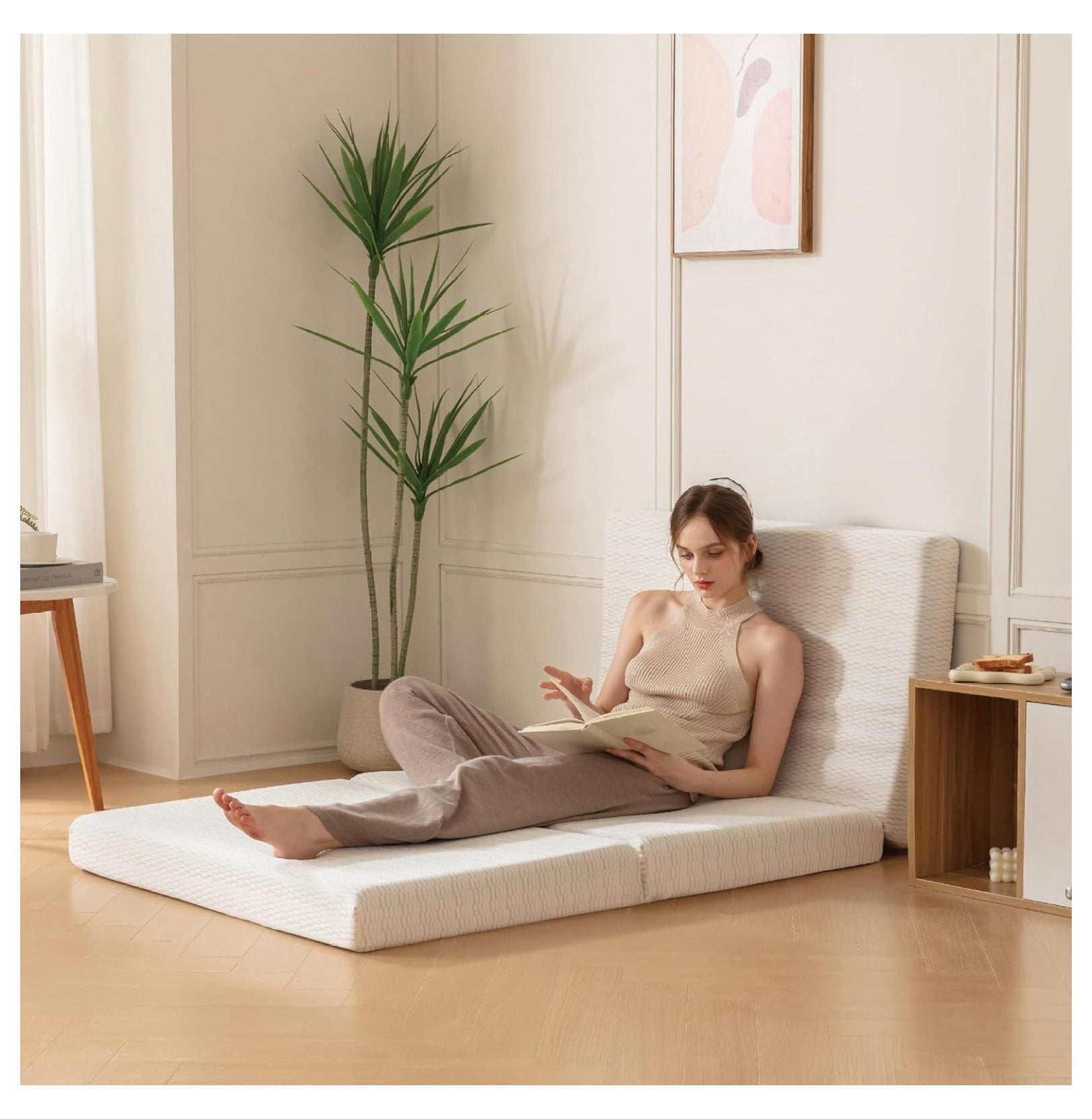 Folding Mattress, 4 Inch Certified Single Portable Trifold Memory Foam Mattress with Washable Cover, Foldable Guest Bed, Travel Mat, 25"×75"×4", White