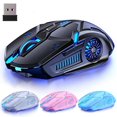 thumbnail image 1 of YOPTOP Rechargeable Wireless Gaming Mouse 2.4G LED Optical Silent Wireless Computer Mouse with 7 LED Light 4 Adjustable DPI 1200/1600/2400/3200 Ergonomic Design Wireless Mouse for Lapto,black, 1 of 7
