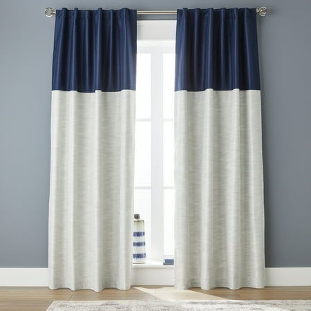 Better Homes & Gardens Colorblock Rod Pocket and Back Tab Blackout Single Curtain Panel, 50"x95" , Blue