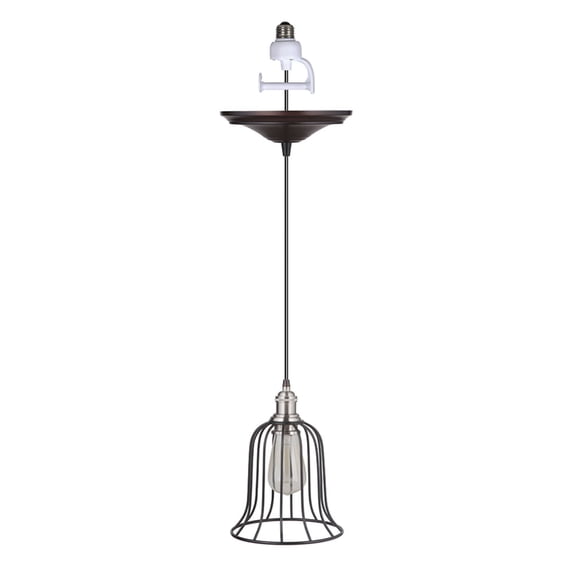 Instant Pendant Recessed Light Conversion Kit Brushed Nickel and Brushed Bronze Bell Cage Shade