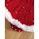 thumbnail image 5 of Conjunto navideño de terciopelo con ribete de piel para niñas pequeñas, mono de Papá Noel y diadema, 5 of 6