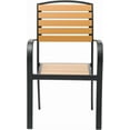 thumbnail image 2 of FOH Outdoor Patio Dining Chair, Black Aluminum Frame with Wood-Look Slats, Weather-Resistant, 2 of 8